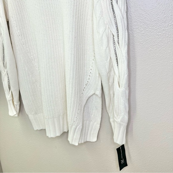 NWT INC International Concepts Cream Turtleneck Cable Knit Rhinestone Sweater - Picture 4 of 10